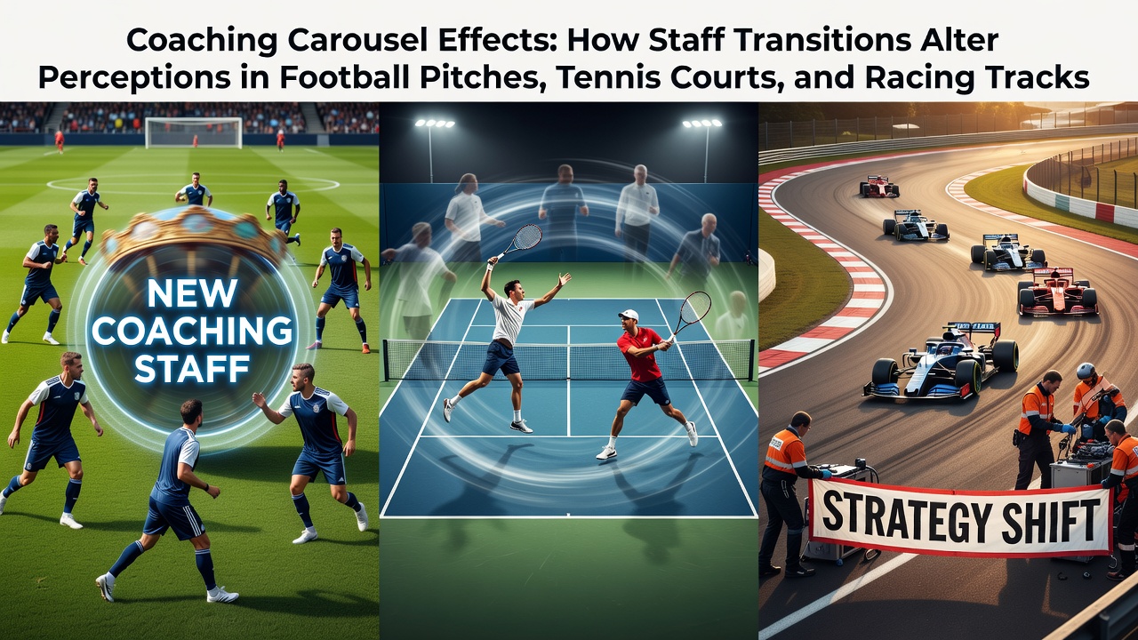 Coaching staff discussing strategy on a football pitch during a transition period