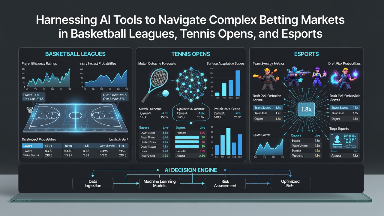 Esports tournament interface with overlaid AI probability charts for team performance
