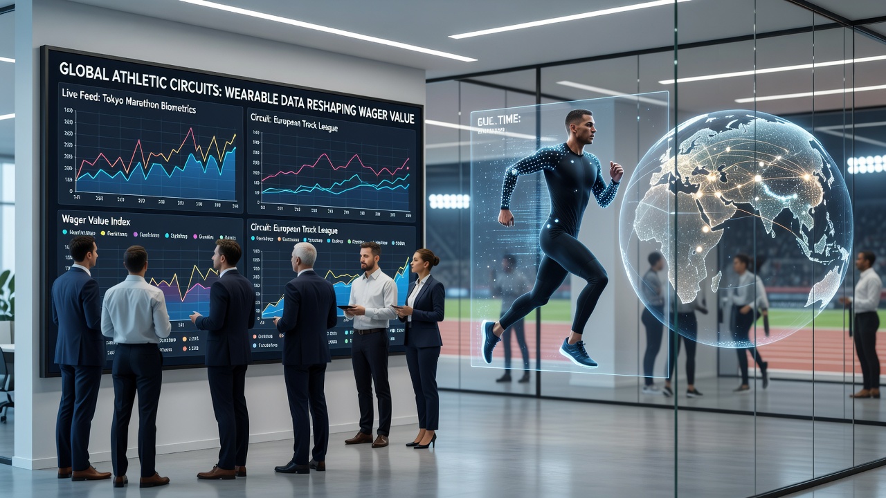 Close-up of wearable sensor dashboard displaying real-time performance metrics for multiple athletes in a professional league