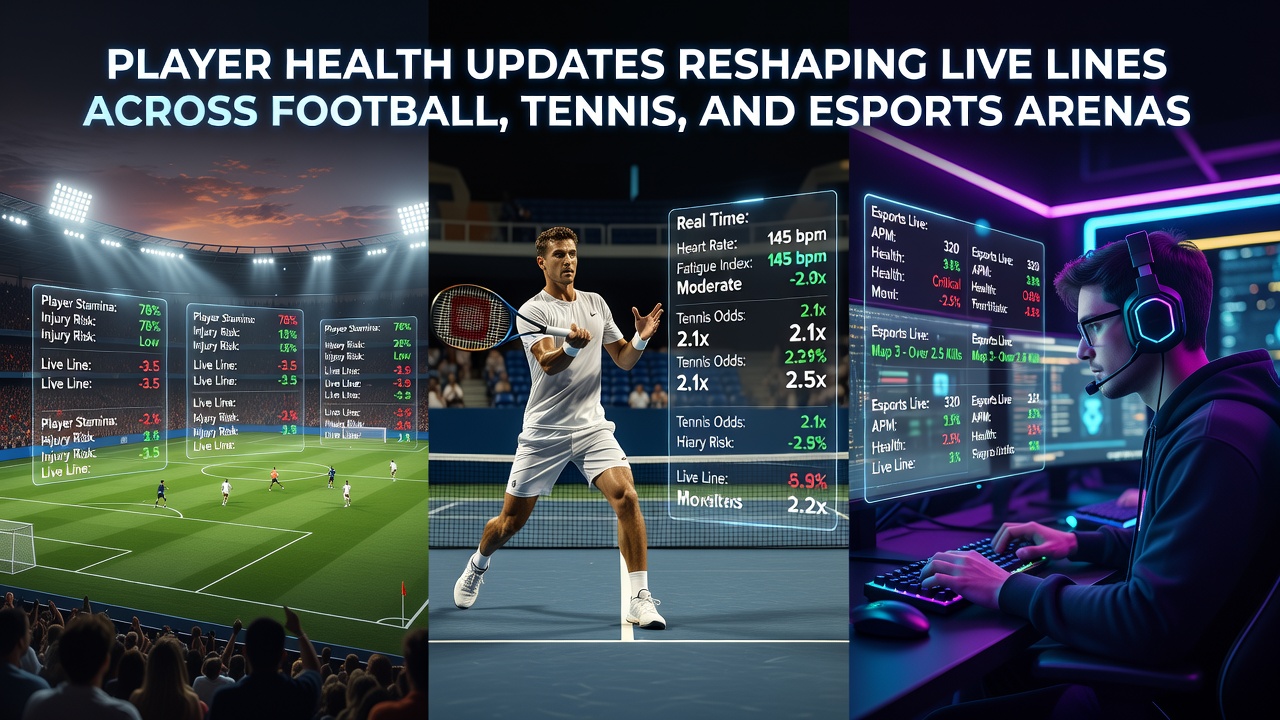 Athletes receiving medical evaluations during live events across football, tennis, and esports competitions