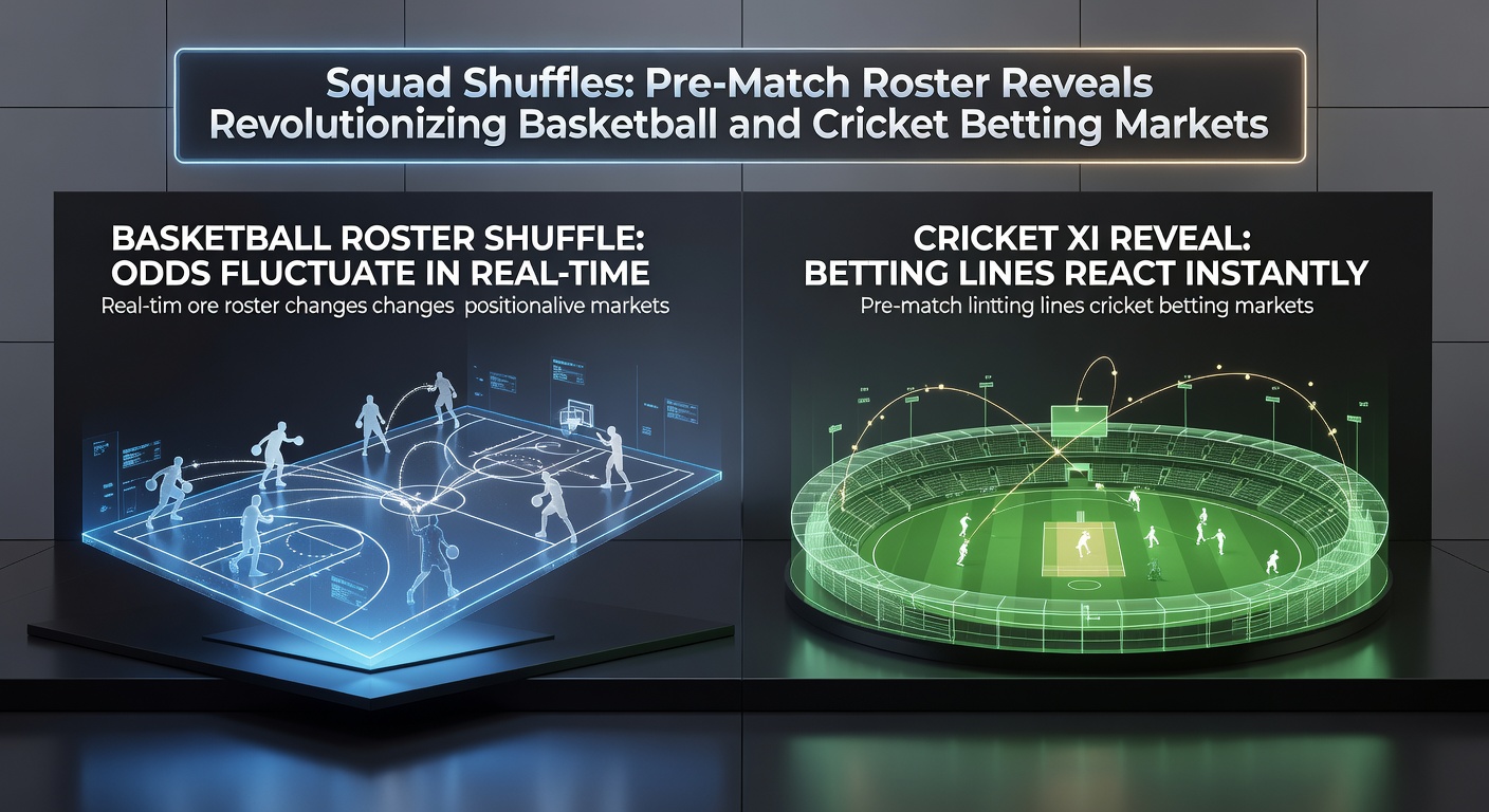 Cricket captain tossing coin with basketball scoreboard in background, illustrating cross-sport betting volatility from team changes