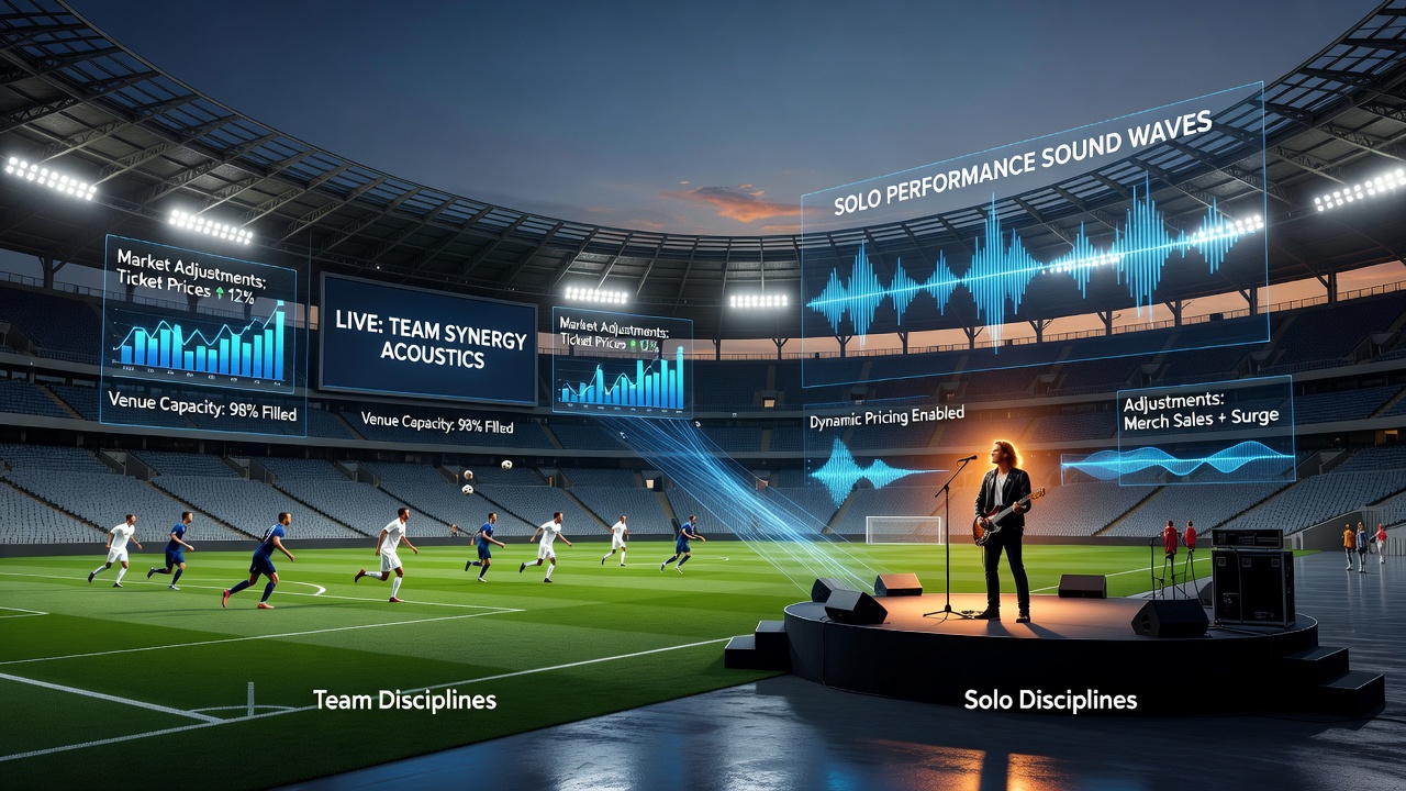 Stadium interior showing crowd noise patterns and acoustic wave visualizations during a live event