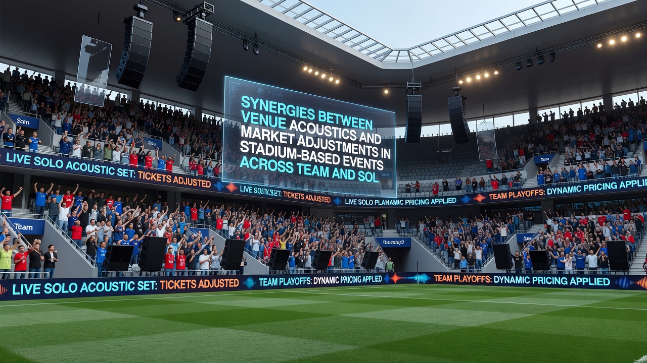 Acoustic measurement equipment and market data screens side by side at a stadium event