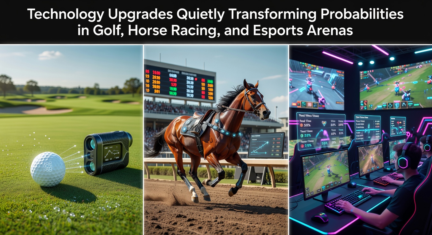 Advanced sensors and data interfaces displayed on a golf course, racetrack, and esports arena