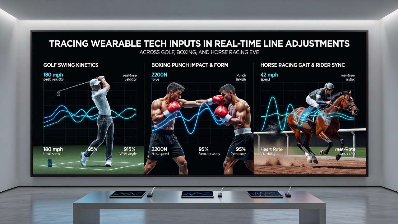 Real-time biometric dashboards displaying sensor outputs from athletes in golf, boxing, and horse racing events