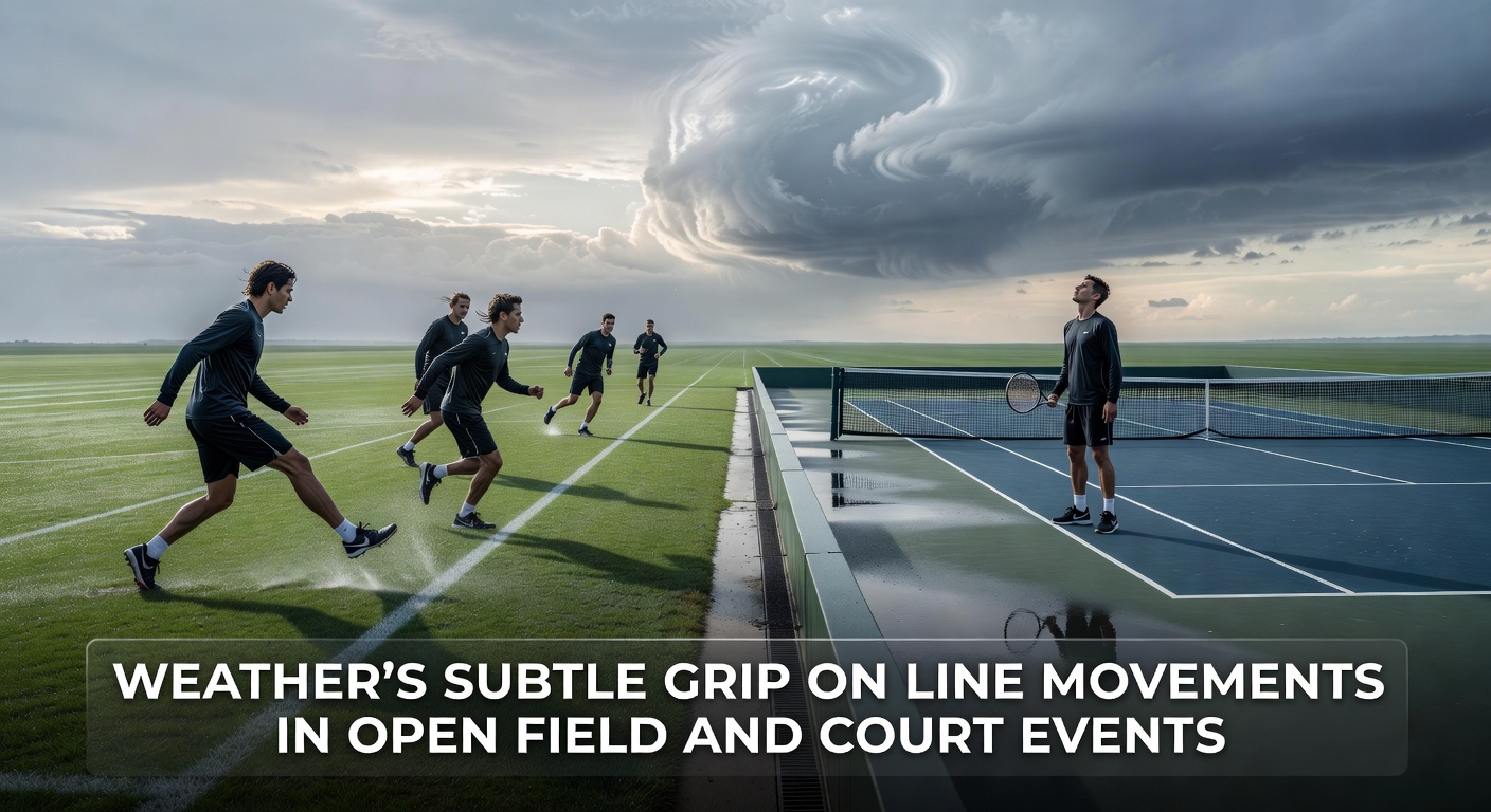 Cricket field during variable weather with bookmakers adjusting lines